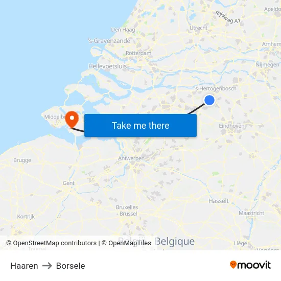 Haaren to Borsele map