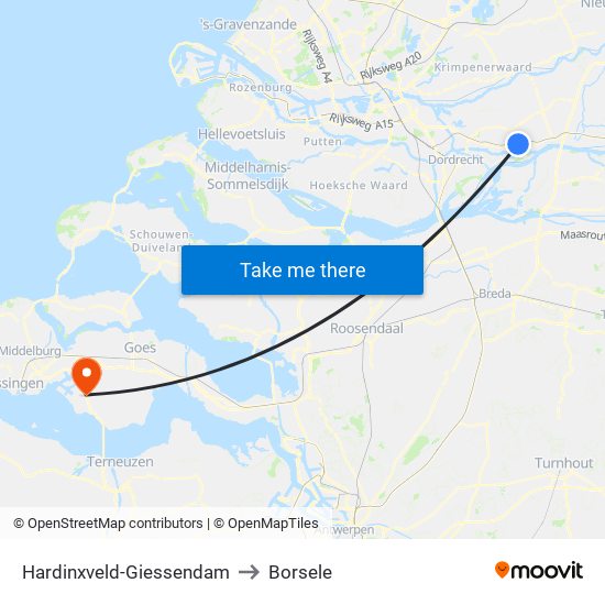Hardinxveld-Giessendam to Borsele map