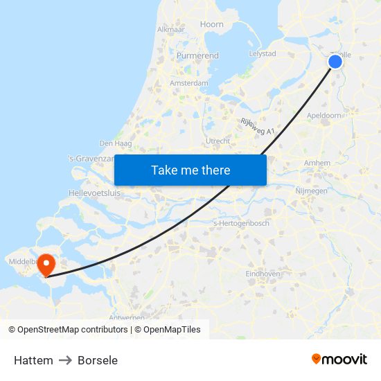 Hattem to Borsele map