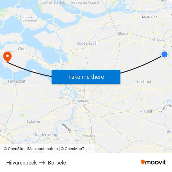 Hilvarenbeek to Borsele map