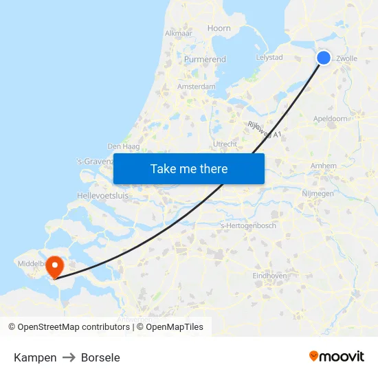 Kampen to Borsele map