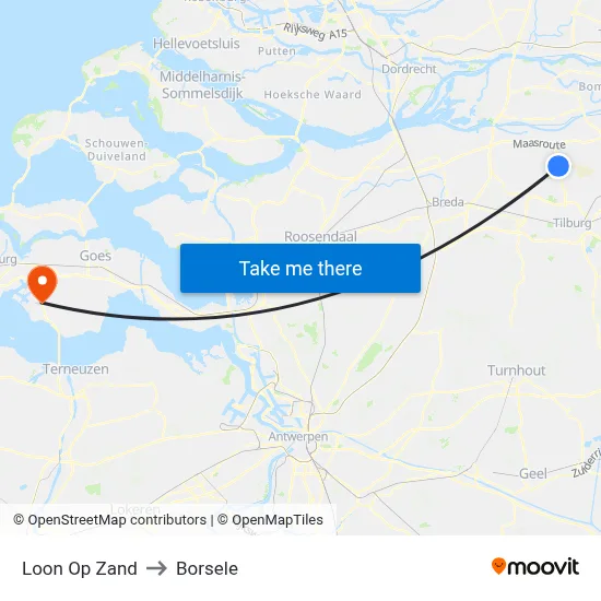 Loon Op Zand to Borsele map