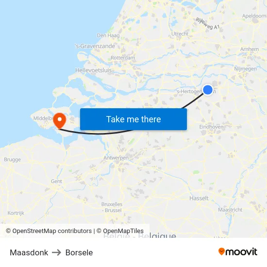 Maasdonk to Borsele map
