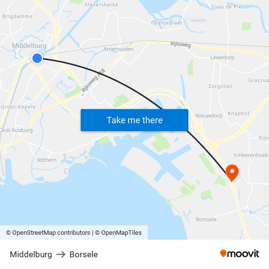 Middelburg to Borsele map