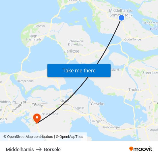 Middelharnis to Borsele map