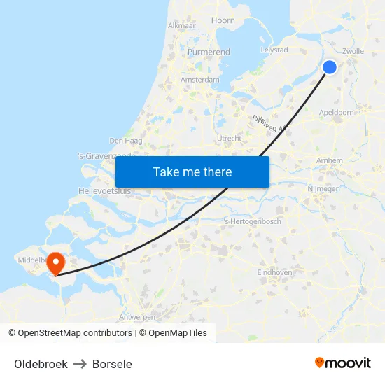 Oldebroek to Borsele map