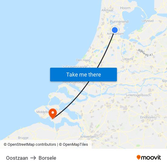 Oostzaan to Borsele map