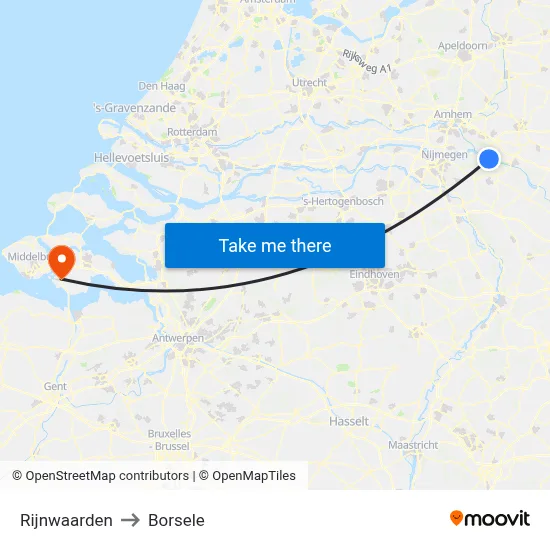 Rijnwaarden to Borsele map