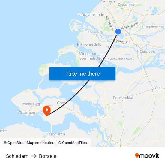 Schiedam to Borsele map