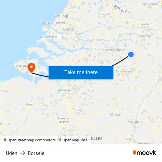 Uden to Borsele map