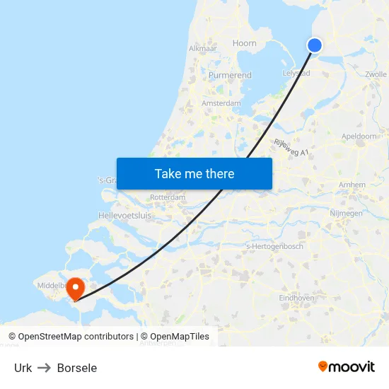 Urk to Borsele map