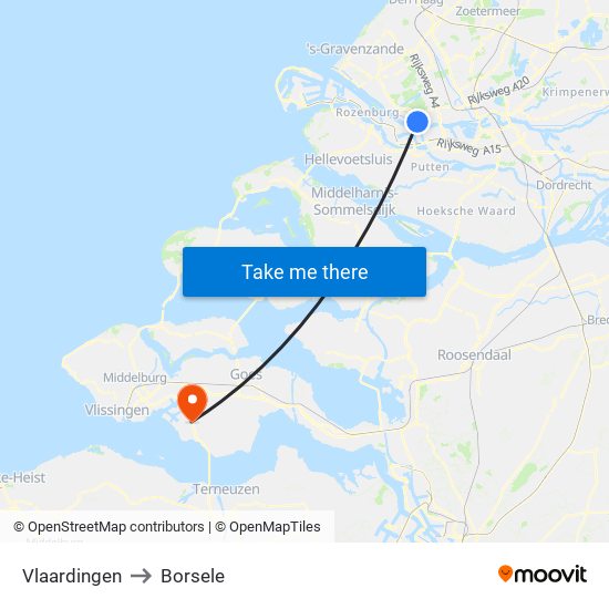 Vlaardingen to Borsele map