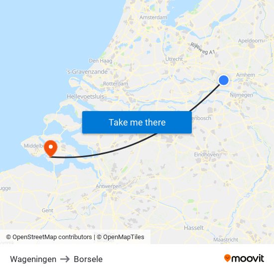 Wageningen to Borsele map