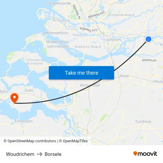 Woudrichem to Borsele map