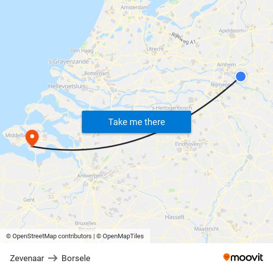 Zevenaar to Borsele map