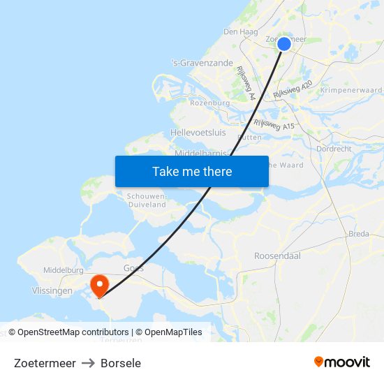 Zoetermeer to Borsele map