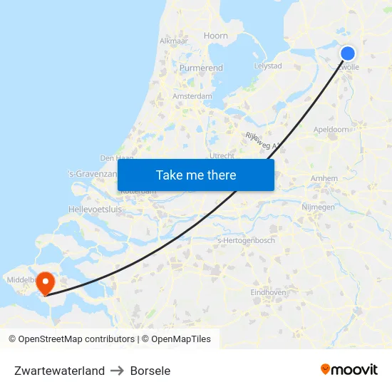 Zwartewaterland to Borsele map
