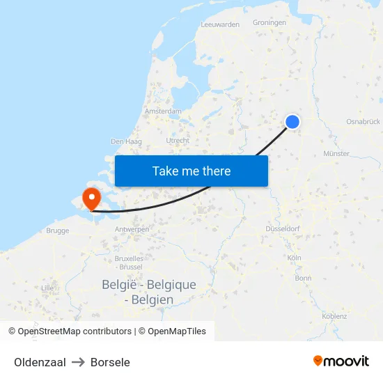 Oldenzaal to Borsele map