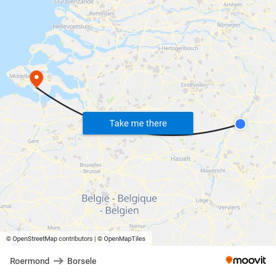 Roermond to Borsele map