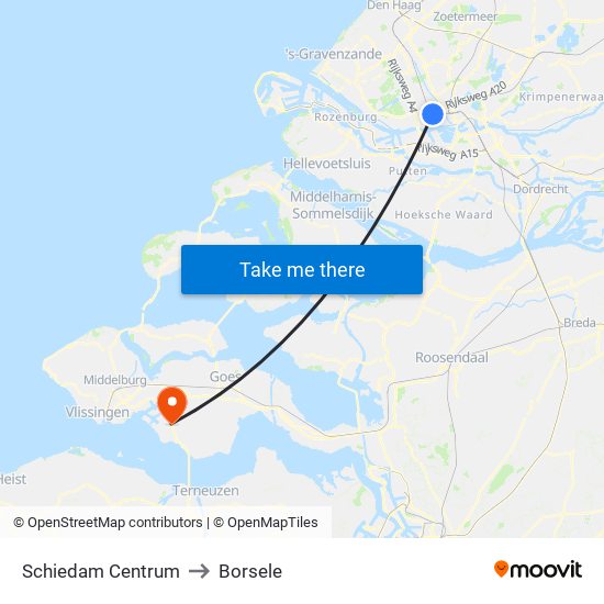 Schiedam Centrum to Borsele map