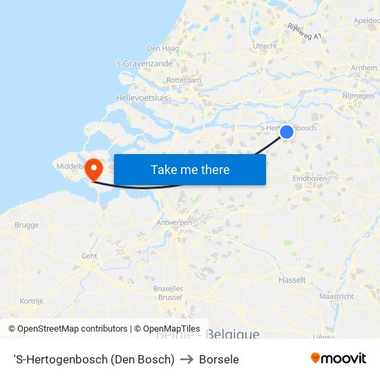 'S-Hertogenbosch (Den Bosch) to Borsele map