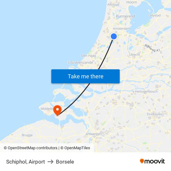 Schiphol, Airport to Borsele map