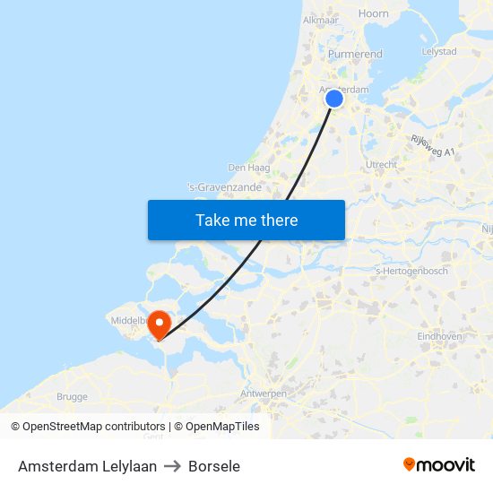 Amsterdam Lelylaan to Borsele map