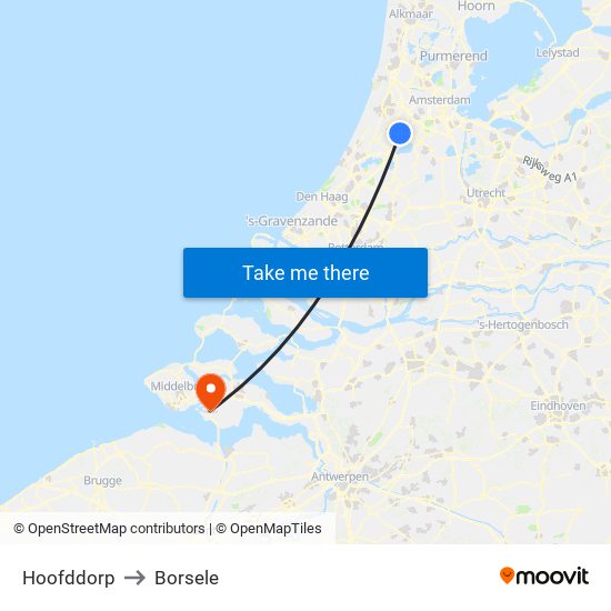 Hoofddorp to Borsele map
