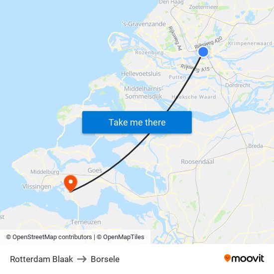 Rotterdam Blaak to Borsele map
