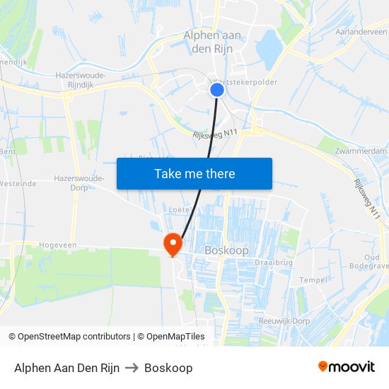 Alphen Aan Den Rijn to Boskoop map