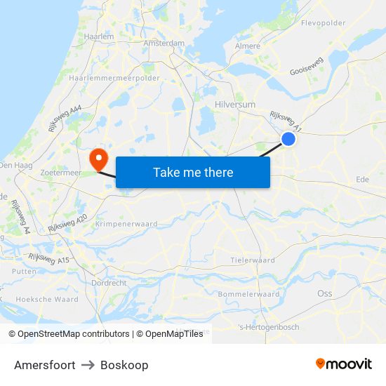 Amersfoort to Boskoop map