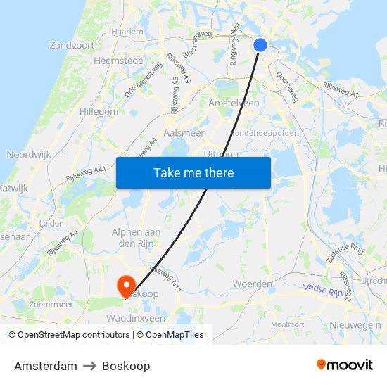 Amsterdam to Boskoop map