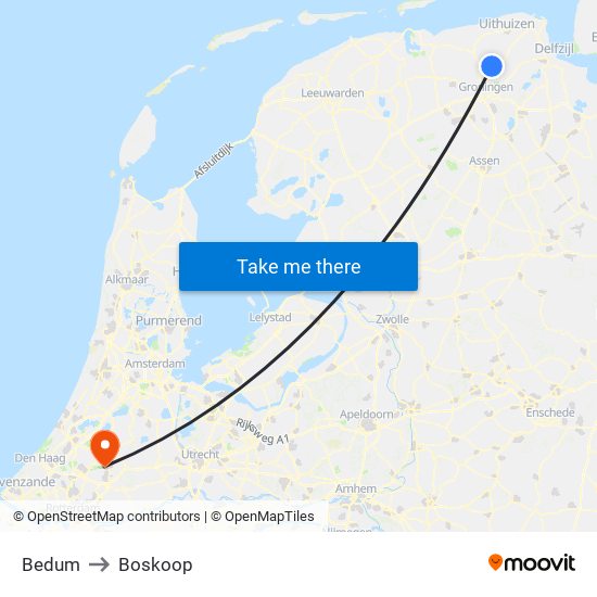 Bedum to Boskoop map