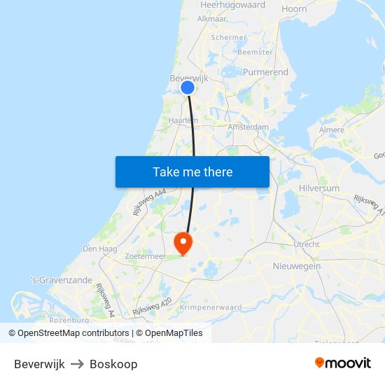 Beverwijk to Boskoop map