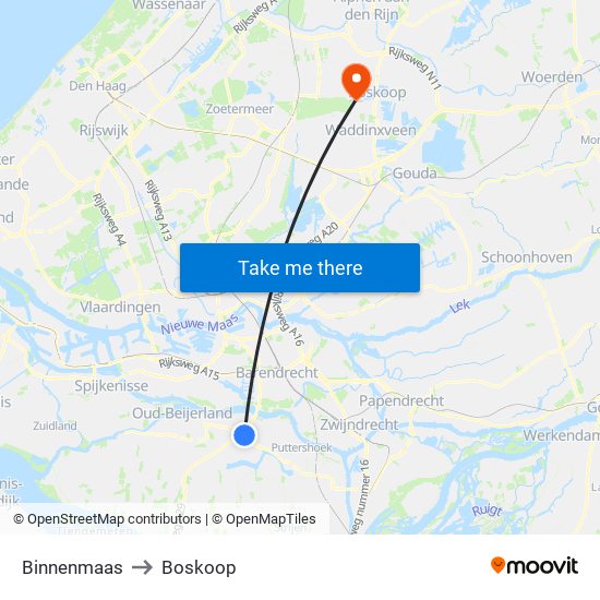 Binnenmaas to Boskoop map