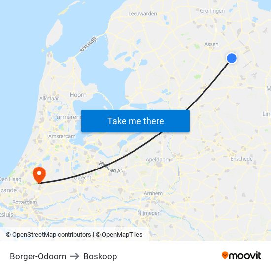 Borger-Odoorn to Boskoop map