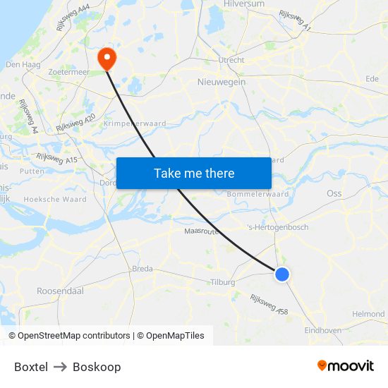 Boxtel to Boskoop map