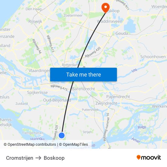 Cromstrijen to Boskoop map