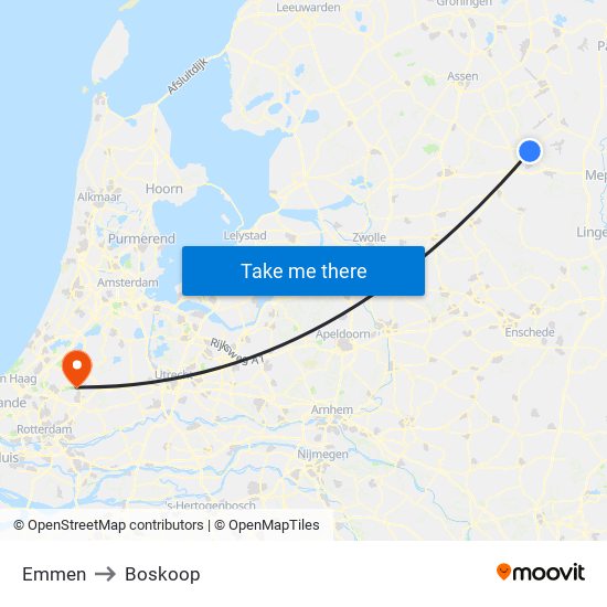 Emmen to Boskoop map