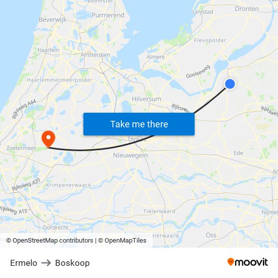 Ermelo to Boskoop map