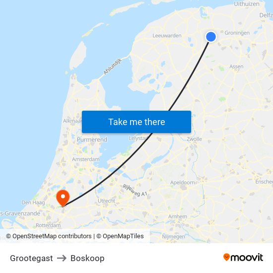 Grootegast to Boskoop map