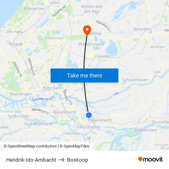 Hendrik-Ido-Ambacht to Boskoop map