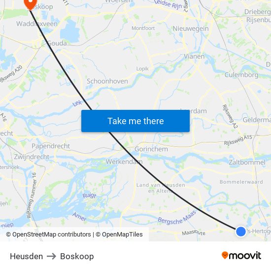 Heusden to Boskoop map