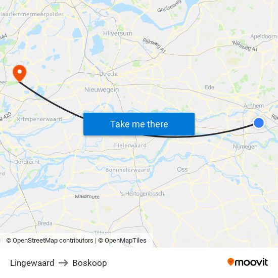 Lingewaard to Boskoop map
