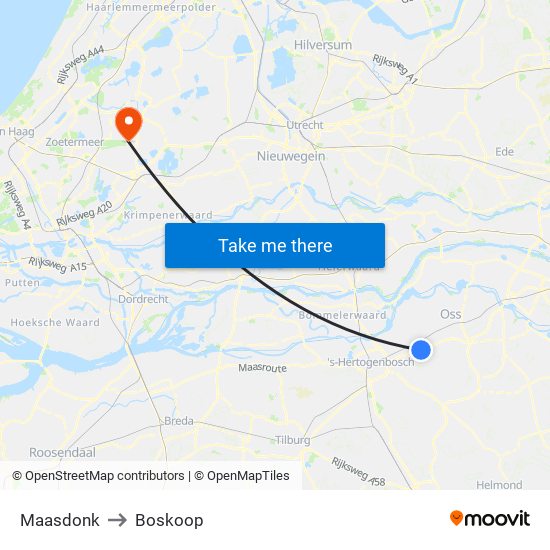 Maasdonk to Boskoop map