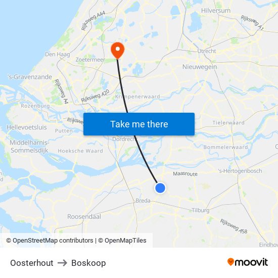 Oosterhout to Boskoop map