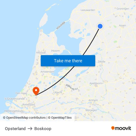 Opsterland to Boskoop map