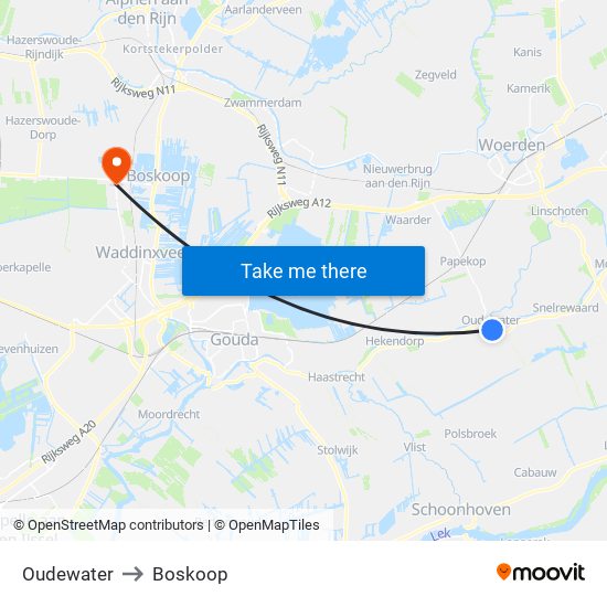 Oudewater to Boskoop map