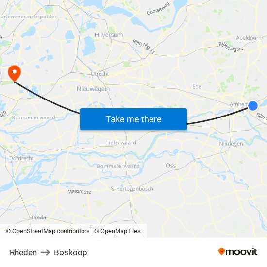 Rheden to Boskoop map