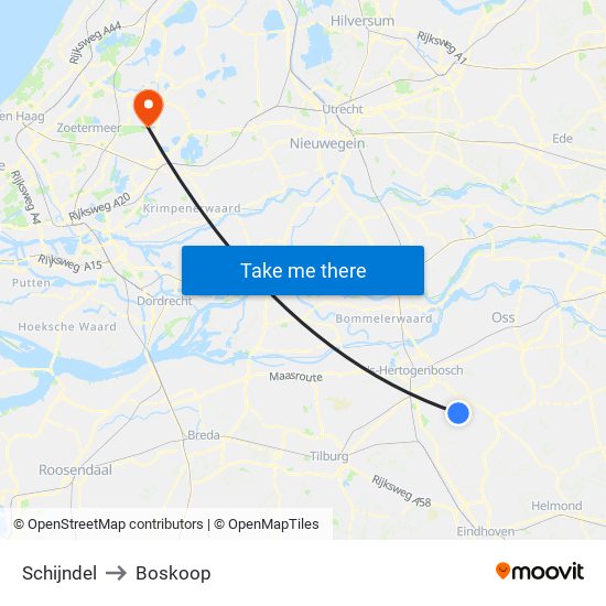 Schijndel to Boskoop map